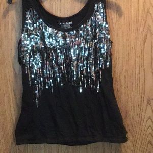 Black slimming tank with sequins on chest area